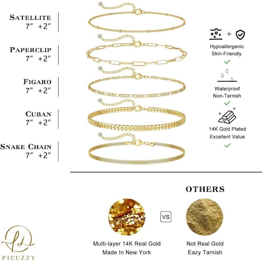 Women's Gold Bracelets for Waterproof 14K Gold Plated Jewelry Sets Trendy - Picture 2 of 7